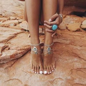 BOHO Turquoise Tassel Barefoot Sandel Beach Anklet